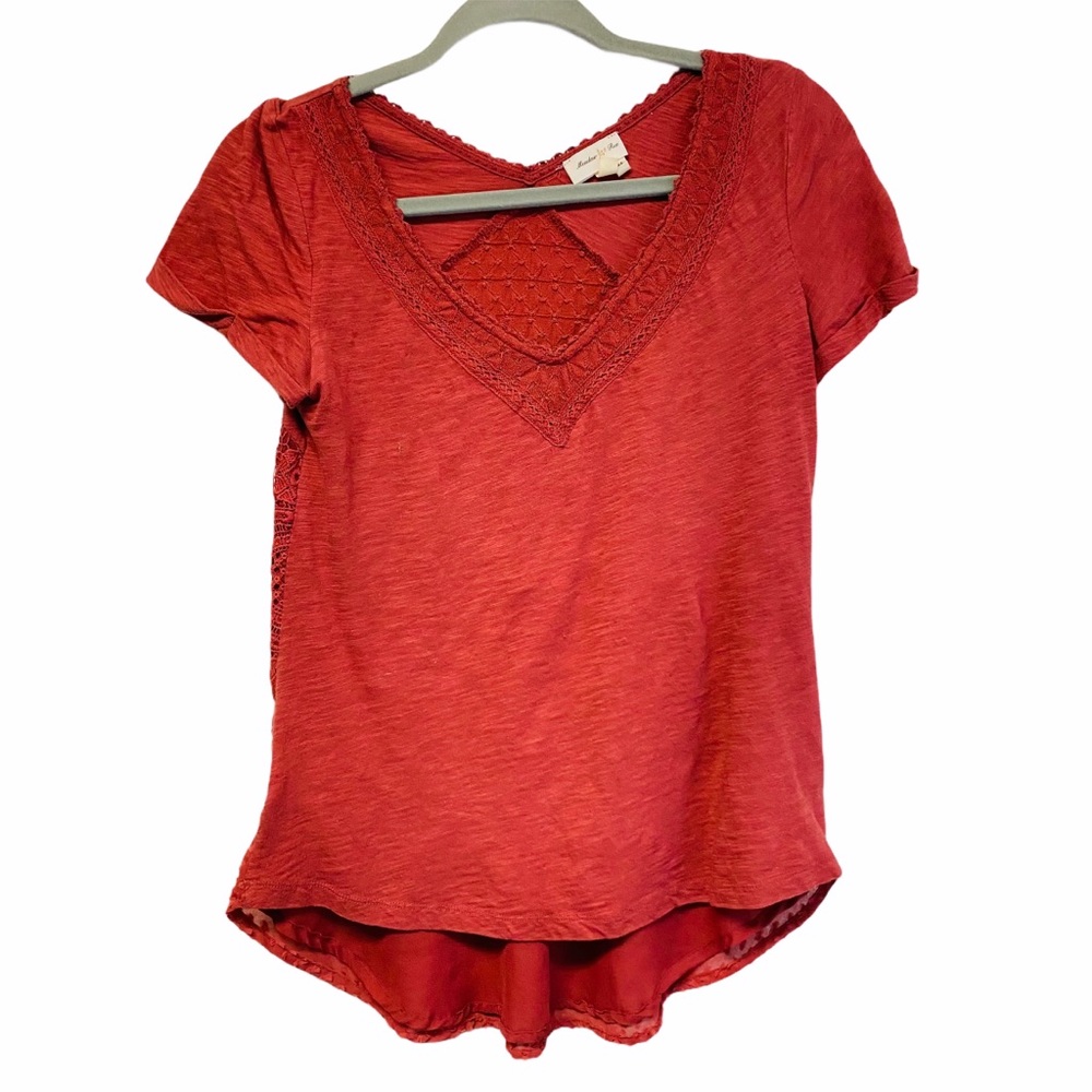 Anthro Meadow Rue Lace Patch Work T Shirt Blouse